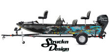 Boat Wrap Blue Black Colorful Vinyl Graphic Decal Kit Fish Abstract Camo Patch