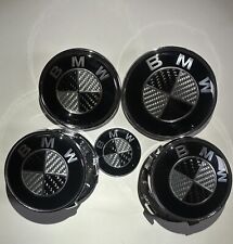 Roundel Emblems For Bmw 7 Pc Set. Black And White True Carbon Fiber.