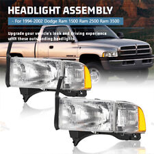 For 1994-2002 Dodge Ram 1500 94-02 2500 3500 Headlights Headlamp Pair Chrome Us