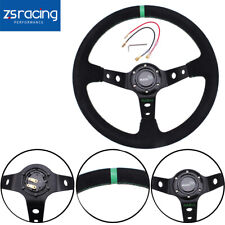 Universal Suede Leather Steering Wheel 345mm Stitch Deep Dish Sport Racing Car