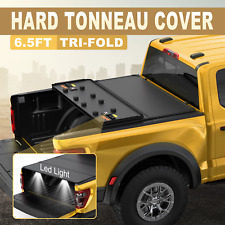 1x 6.5ft 3-fold Hard Tonneau Cover For 2015-24 Ford F-150 Long Bed Truck W Led