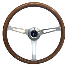 15 Wooden Steering Wheel Grain 1.5 Silver Brushed Spoke Classic Wood 380mm