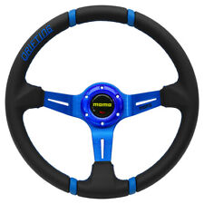 Momo 350mm14 Blue Deep Dish Pu Leather Racing Drift Sport Steering Wheel