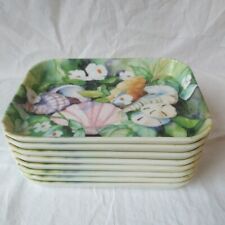 Set Of 8 Melamine 4x6 Snack Tidbit Trays Floral Sea Shells Made In Italy