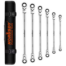 Extra Long Flex Head Ratcheting Wrench Set 6pc Double Box End Metric 8-19 Pouch