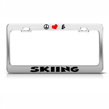 Metal License Plate Frame Peace Love And Skiing Car Accessories Chrome