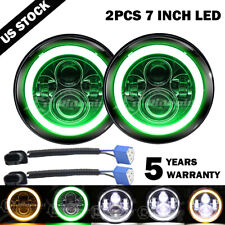 Pair 7 Inch Round Led Headlights Hilo Green Drl Dot Fit Chevy Truck Camaro C10