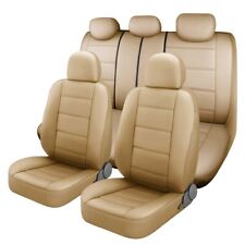 Luxurious Pu Leather Car Seat Covers Full Set Front Rear In Tan Beige Cushion