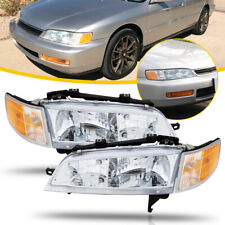 For 94-97 Honda Accord Clear Headlights Assembly Amber Corner Reflector Lamps