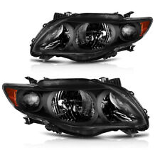 Black Front Headlights Assembly Kit Pair Headlamps For 2009-2010 Toyota Corolla
