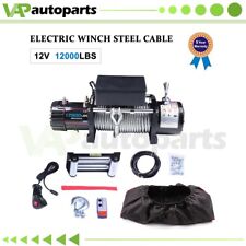 Electric Winch Steel Cable W Cover Towing Trailer 12v 12000lbs Off Road