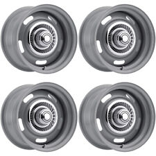 Set Of 4 Vision Rally 55 15x8 5x5.5 -12mm Dark Silver Wheels Rims With Caps