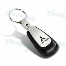 For Mitsubishi Logo Tear Drop Authentic Black Leather Key Fob Keyring Keychain