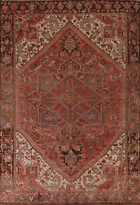 Vintage Red Geometric Heriz Traditional Area Rug 8x11 Hand-knotted Wool Carpet