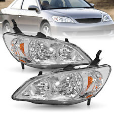 For 2004-2005 Honda Civic 24 Dr Chrome Headlights Amber Corner Lamps Pair