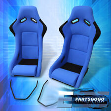 2x Universal Blue Fabric Full Bucket Non-reclinable Racing Seats Slider Rails