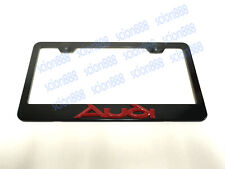 1pc 3d Red Audiemblem Badge Black Stainless Metal License Plate Frame Holder