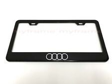 4 Ring Logo Black Metal License Plate Frame Tag Holder With Caps