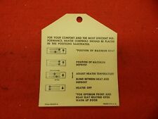 Nos Vintage 63 64 Ford Galaxie 500 500 Xl Dealer Heater Guide Information Tag