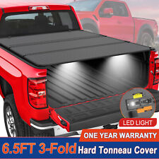 6.5ft Tri-fold Hard Tonneau Cover For 2015-2024 Ford F-150 Long Bed Truck W Led