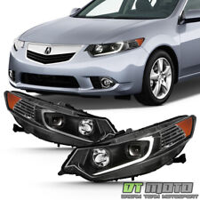 For Hid Type 2009-2014 Tsx Led Tube Black Projector Headlights Headlamps Pair