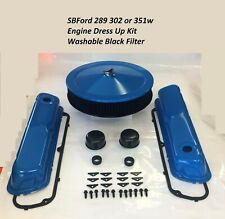 Blue Ford Valve Covers Washable Air Cleaner Engine Dress Up Sbf 289 302 New Kit