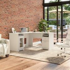 Cabot 60w L Desk With Storage In White - Engineered Wood