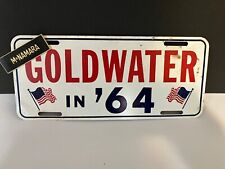 Vintage Goldwater In 64 President Booster Topper Metal License Plate
