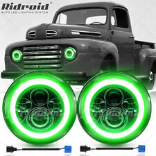 For Ford F1 1948-1952 Round 7 Inch Led Headlights Halo Angel Eyes Green Drl 2pc