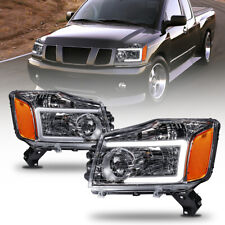 Pair Chrome Led Drl Headlights Front Lamps Assembly For 2004-2012 Nissan Titan