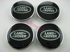 Land Rover Black With Green Oval Polished Wheel Center Hub Caps Set Genuine