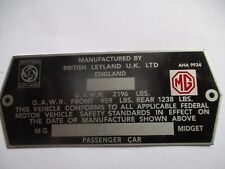 Nameplate Mg Midget British Leyland Bl-cars Shield Aha 9934 2196 Id-plate S76