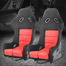 Pair Universal Red Suede Leather Fixed Position Racing Bucket Seats W Sliders