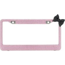 Pink 7 Rows Bling Diamond Crystal License Plate Frame With Corner Black Bow Tie