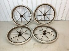 Set Of 4 Vintage Buggystroller 9 12 Wire Spokes White Wall Wheels 38 Hub