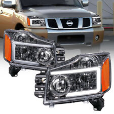 Pair Chrome Led Headlight Front Lamps Assembly For 2004-2012 Nissan Titan