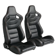 2 X Universal Car Racing Seats Pvc Leather With 2 Sliders Sport Seats Black