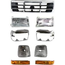 Grille Assembly Headlight Kit For 1992-1996 Ford F-150 Bronco With Corner Light