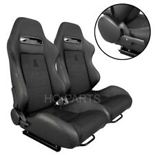 2x Tanaka Black Pvc Leather Black Suede Racing Seats Reclinable For Mitsubishi