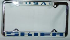 U.s.a. Skier Vintage 1970s Metal License Plate Frame Usa Ski Skiing Nos