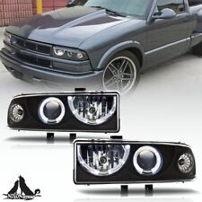 For 1998-2004 Chevy S10 Blazer Halo Projector Headlights Front Lamps Black Clear
