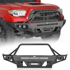 Black Steel Front Bumper Wwinch Plate Led Lights For Toyota Tacoma 2016-2023