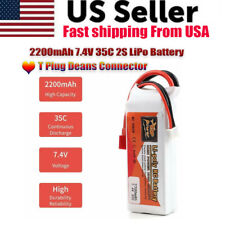 7.4v 35c 2200mah 2s Lipo Battery T Plug Deans For Rc Car Airplane Helicopter Usa