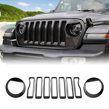 9x Front Grille Ringheadlight Lamp Decor Cover For Jeep Wrangler Jl Sahara 18