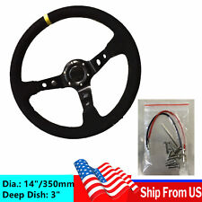 350mm Suede Leather Deep Dish Racing Steering Wheel Fit For Omp Hub Black 14