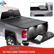 6.5ft 3-fold Hard Tonneau Cover For 2015-23 Ford F-150 Long Bed Truck W Led