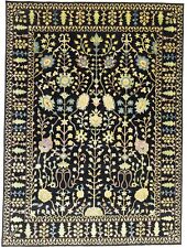 Black Floral Design Large Handmade 9x12 Osh Chobi Oriental Rug Wool Decor Carpet