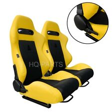 2 X Tanaka Yellow Pvc Leather Black Suede Adjustable Racing Seats For Chevy 