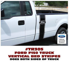 Tr305 Ford F-150 Truck - Solid Vertical Bed Stripe With Pinstripes - Ford Logo