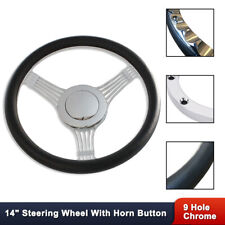 14 Billet Chrome Banjo Style Steering Wheel W Half Wrap Bk Leatherhorn Button